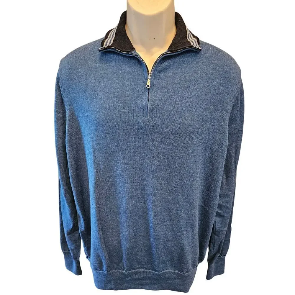 Brooks brothers blue 1/4 zip 100% merino wool EUC preppy casual warm winter XL